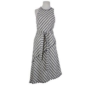 Banana Republic $56 Sz 8 White Navy Blue Pockets Belted Cotton Acrylic Dress